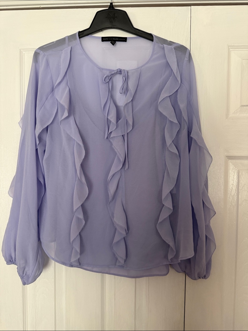 White House Black Market Lavender Ruffle Tie-Neck Blouse - Women